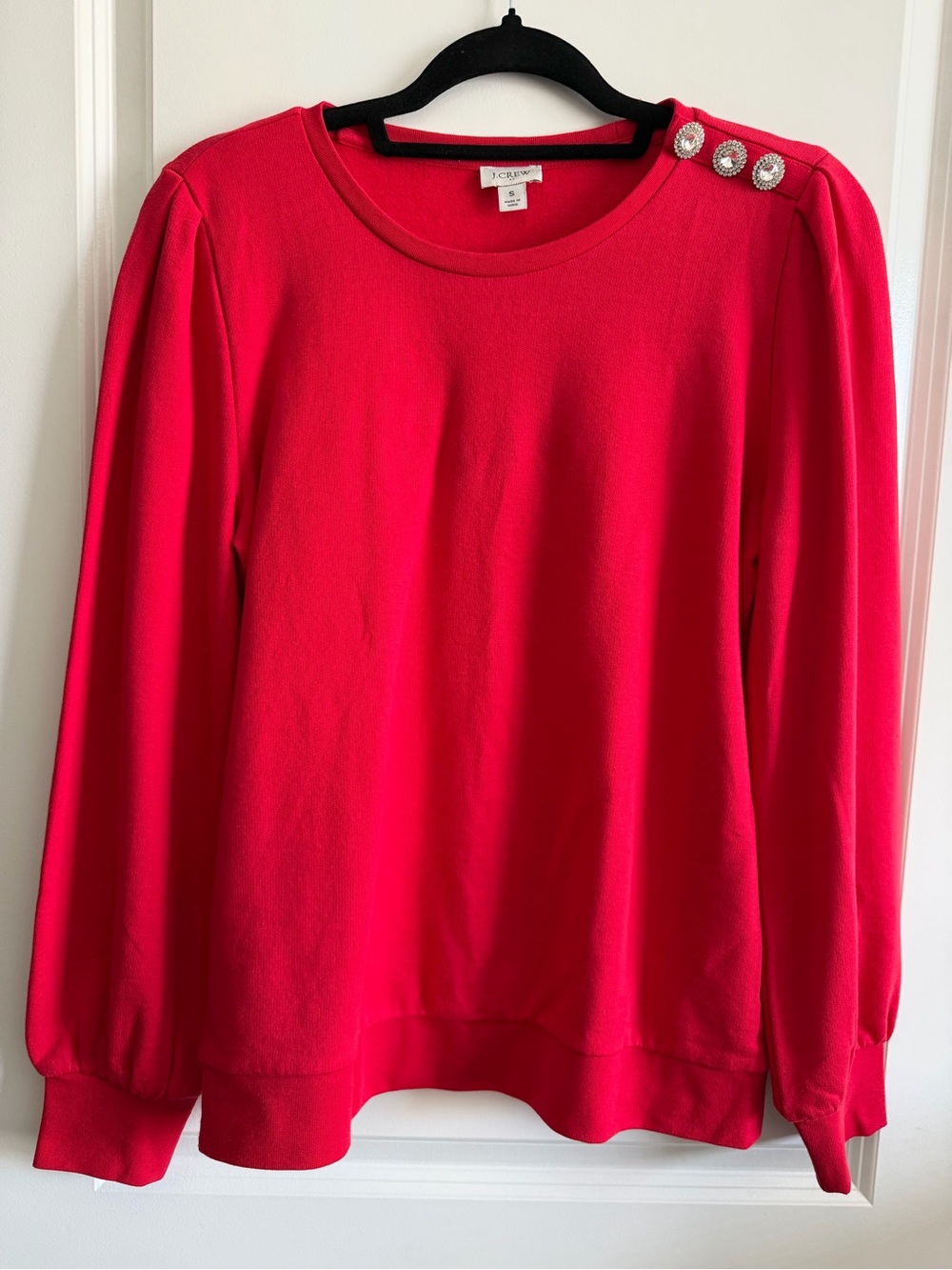 J. Crew Bright Pink Jeweled-Shoulder Sweatshirt
